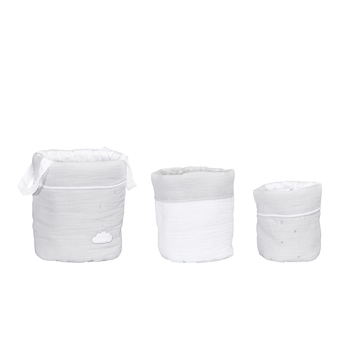 Lot de 3 paniers de rangement en coton gris Lot de 3 paniers de rangement en coton gris