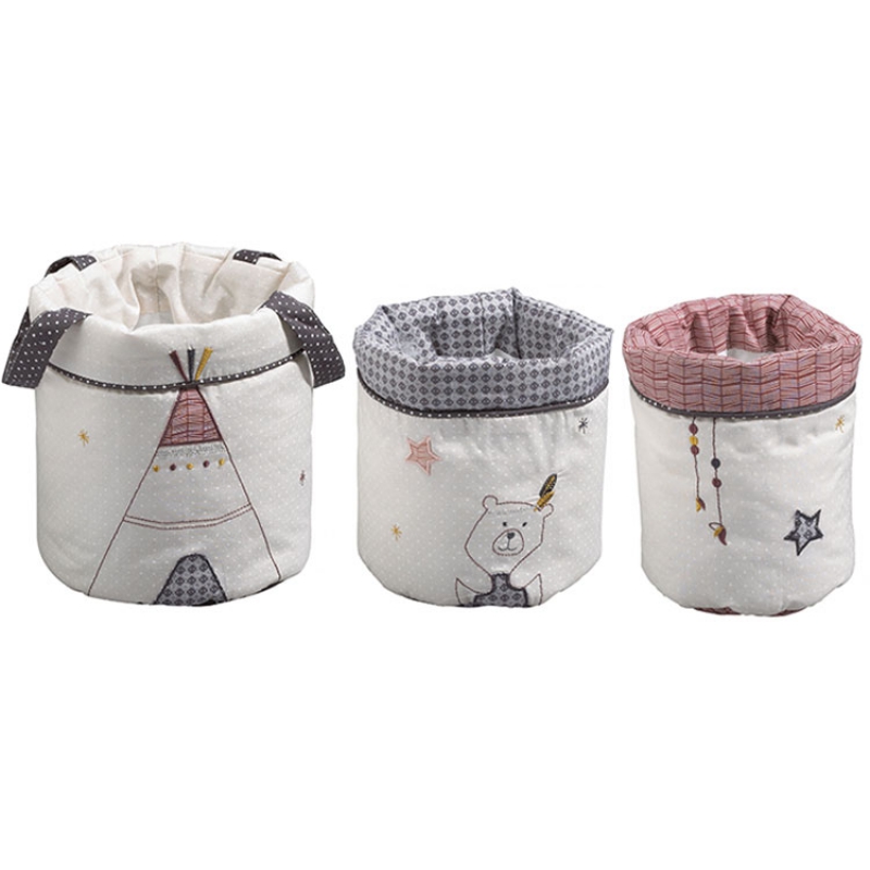 Lot de 3 panières gigognes en tissu en coton polyurethane beige Lot de 3 panières gigognes en tissu en coton polyurethane beige