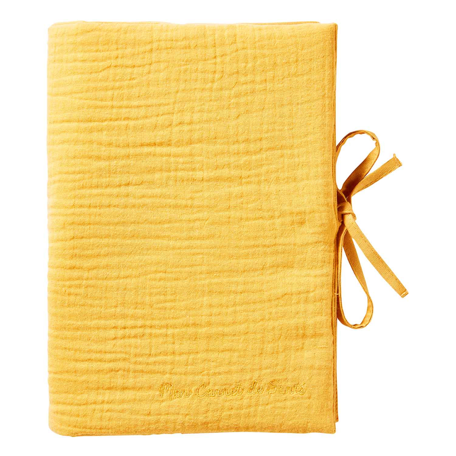 Protège carnet de santé bébé en double gaze de coton moutarde Protège carnet de santé bébé en double gaze de coton moutarde