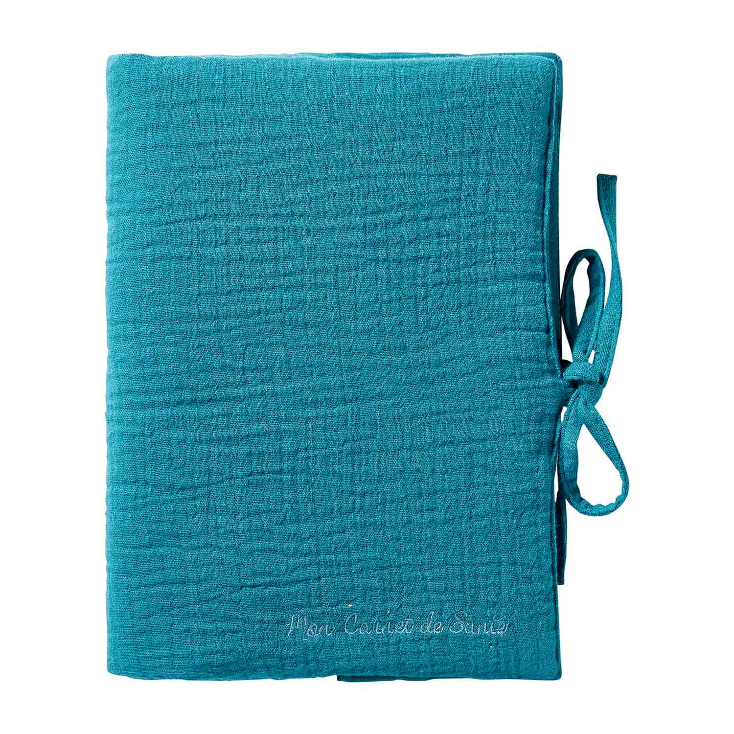 Protège carnet de santé bébé en double gaze de coton vert paon Protège carnet de santé bébé en double gaze de coton vert paon