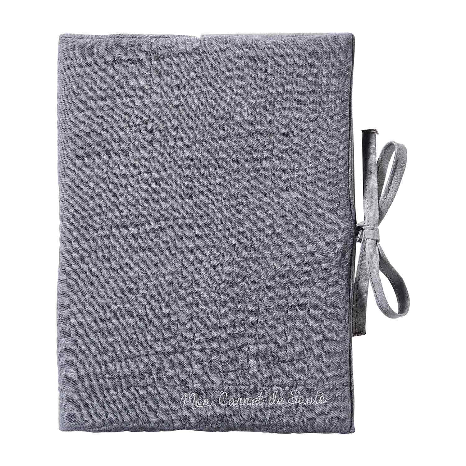 Protège carnet de santé bébé en double gaze de coton gris Protège carnet de santé bébé en double gaze de coton gris