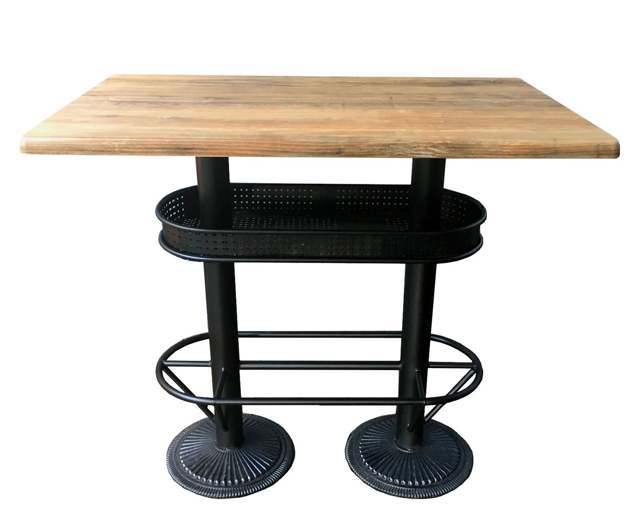 Table bistrot plateau effet bois vieilli L110