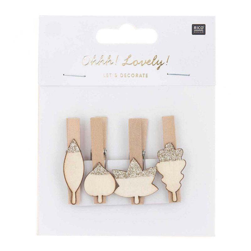 8 pinces clip en bois feuilles argentées 8 pinces clip en bois feuilles argentées