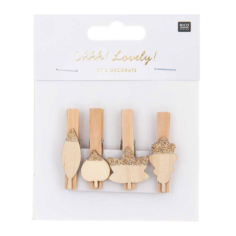 8 pinces clip en bois feuilles dorées 8 pinces clip en bois feuilles dorées