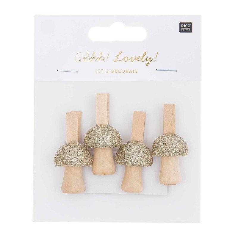 8 pinces clip en bois champignons dorés 8 pinces clip en bois champignons dorés