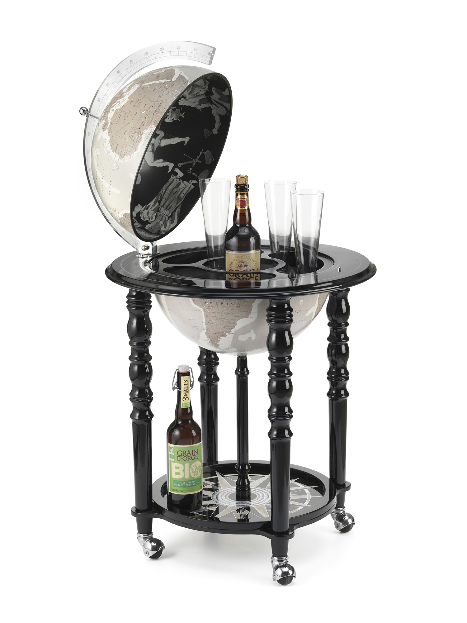 Globe bar de design laqué noir D40cm Globe bar de design laqué noir D40cm