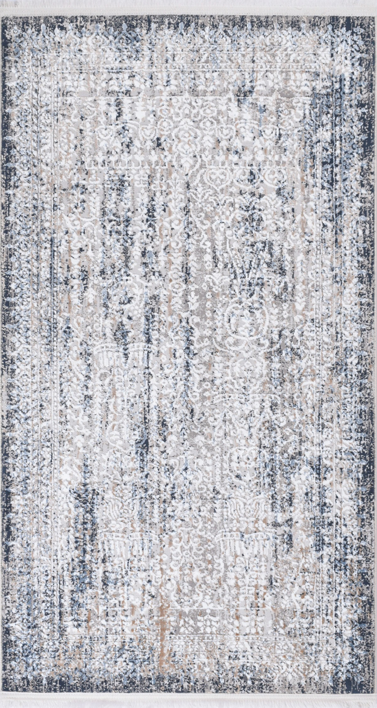 Tapis vintage motif abstrait à relief avec franges bleu 80x150cm