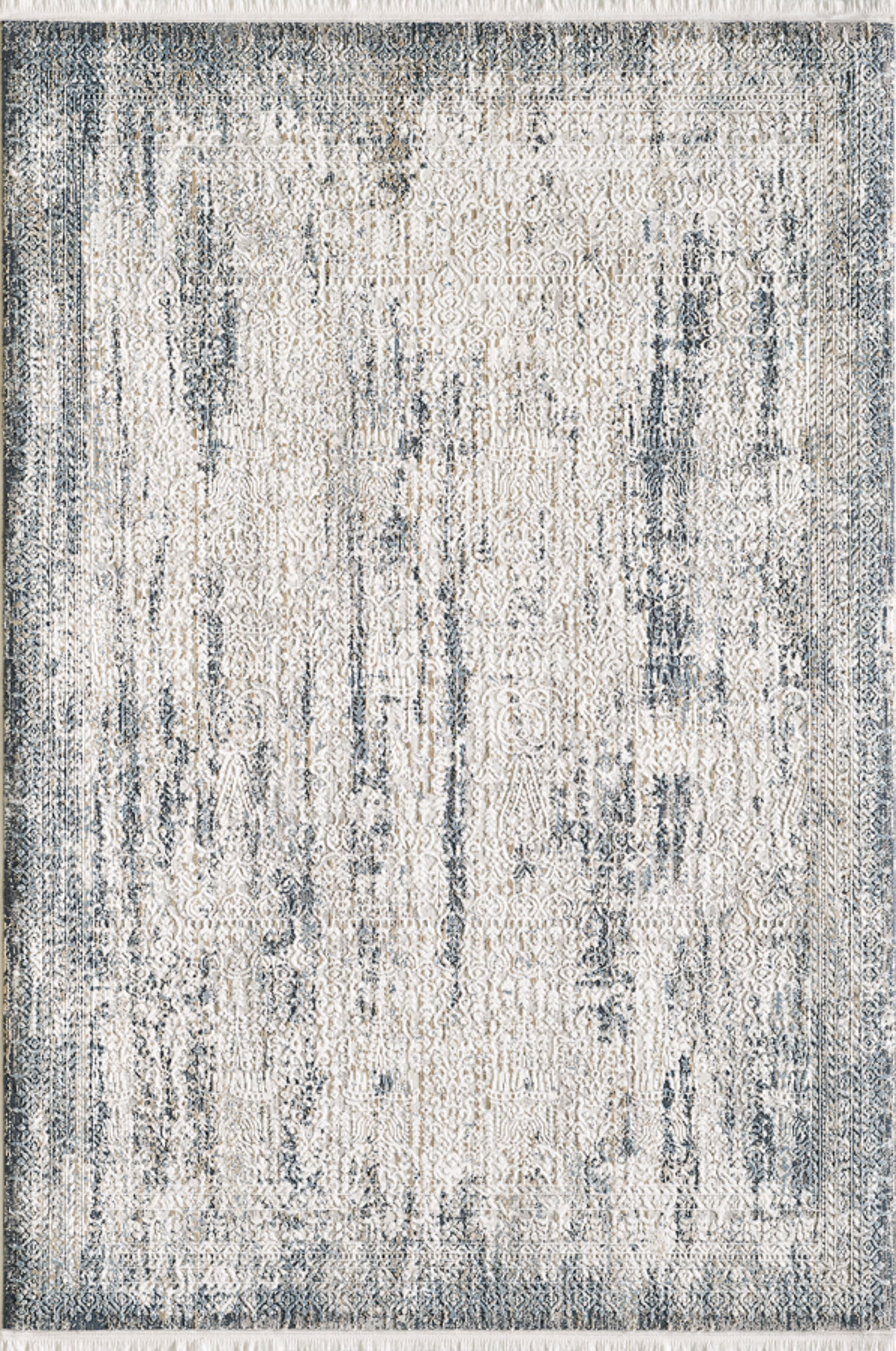 Tapis vintage motif abstrait à relief avec franges bleu 120x170cm Tapis vintage motif abstrait à relief avec franges bleu 120x170cm