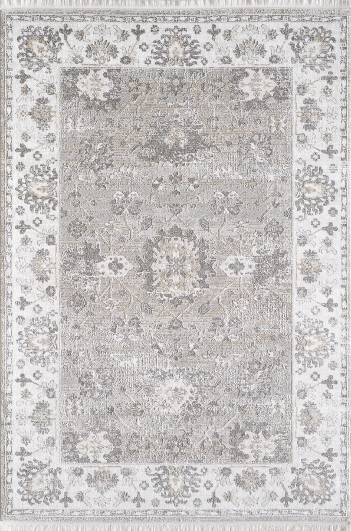 Tapis vintage motif fleuris avec franges beige 200x290 Tapis vintage motif fleuris avec franges beige 200x290