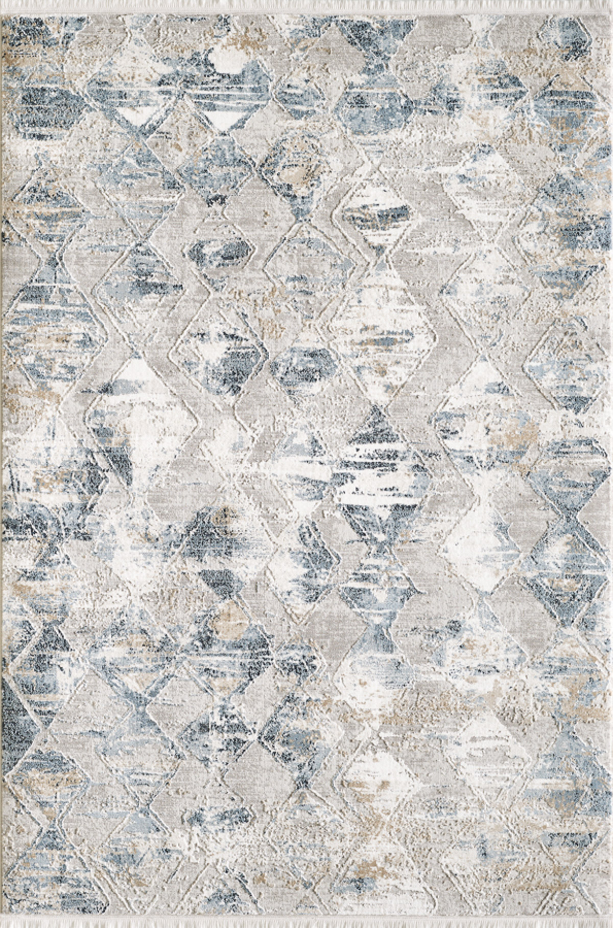 Tapis vintage motif géométrique abstrait avec franges bleu 200x290cm Tapis vintage motif géométrique abstrait avec franges bleu 200x290cm