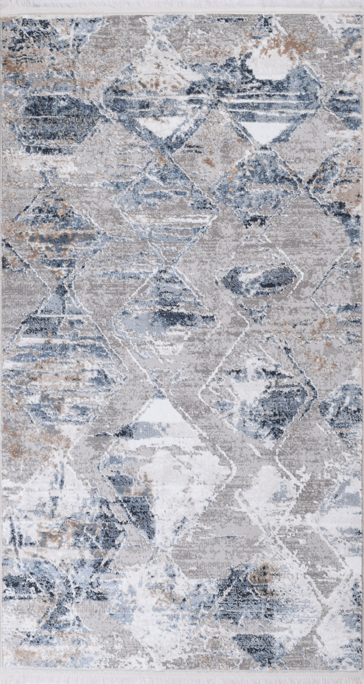 Tapis vintage motif géométrique abstrait avec franges bleu 80x150cm Tapis vintage motif géométrique abstrait avec franges bleu 80x150cm