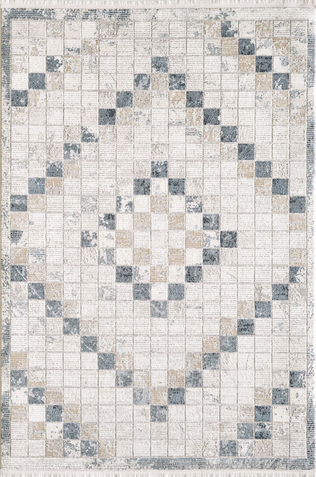 Tapis vintage motif géométriques avec franges bleu 160x230 Tapis vintage motif géométriques avec franges bleu 160x230