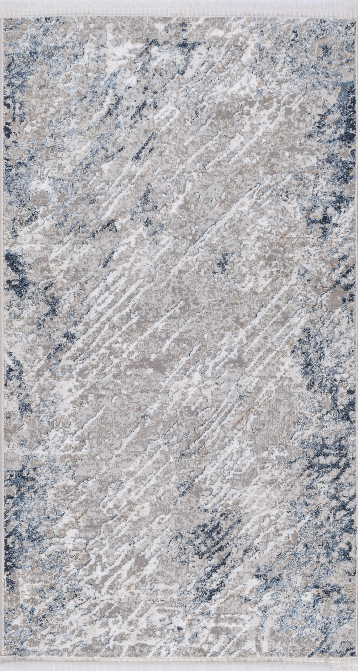 Tapis vintage motif abstrait avec franges bleu 80x150cm Tapis vintage motif abstrait avec franges bleu 80x150cm