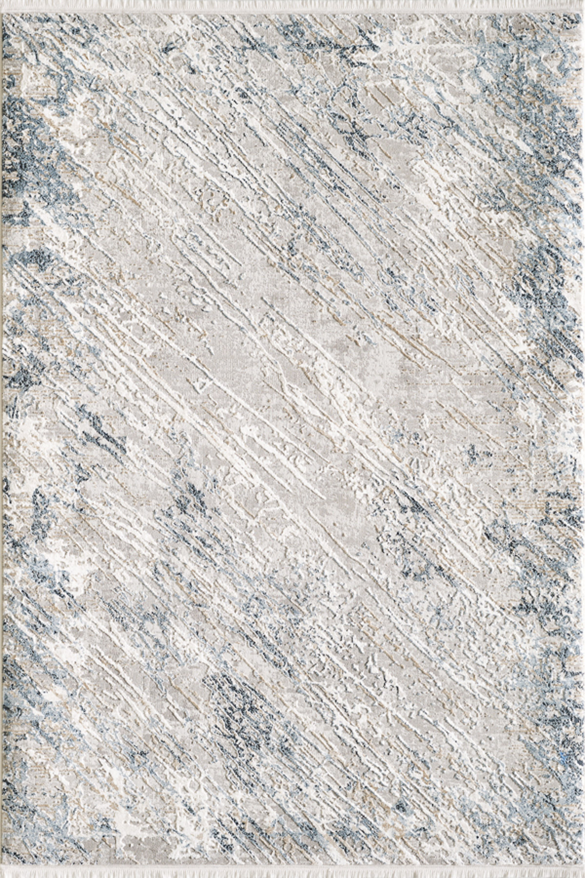 Tapis vintage motif abstrait avec franges bleu 120x170cm Tapis vintage motif abstrait avec franges bleu 120x170cm