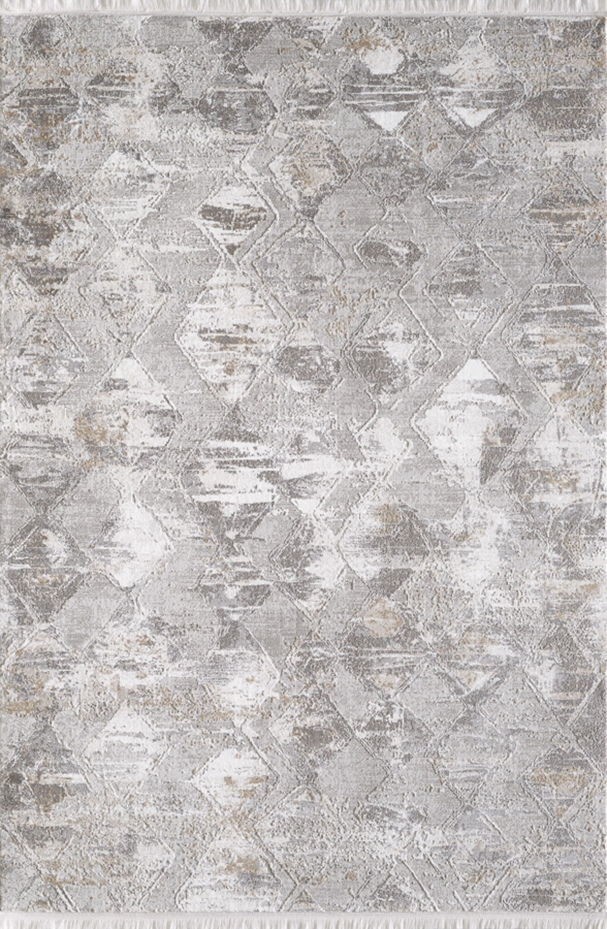Tapis vintage motif géométrique abstrait avec franges beige 200x290cm Tapis vintage motif géométrique abstrait avec franges beige 200x290cm