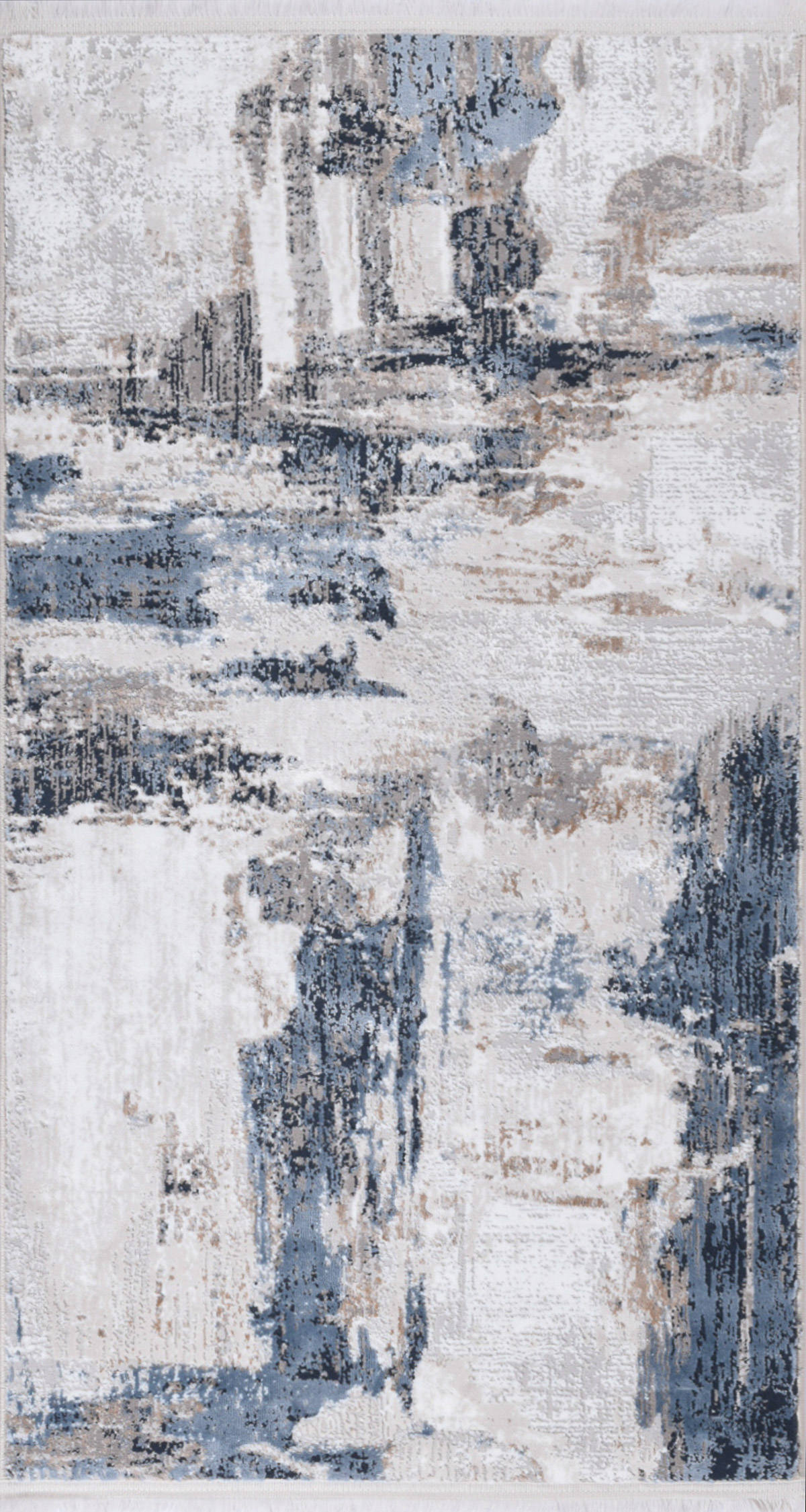 Tapis vintage motif abstrait avec franges bleu 80x150