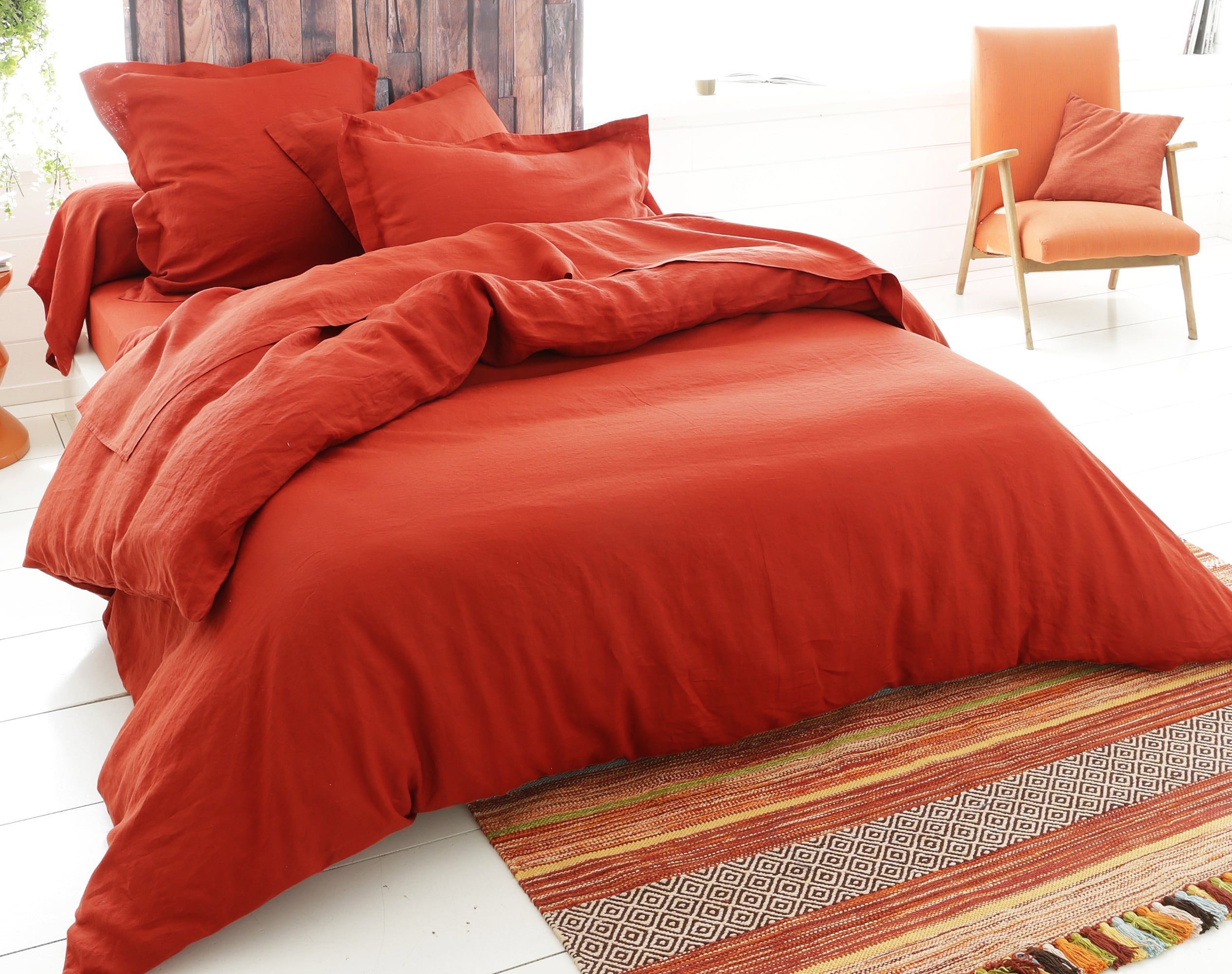 Housse de couette 240x220 en lin lavé rouge brique Housse de couette 240x220 en lin lavé rouge brique