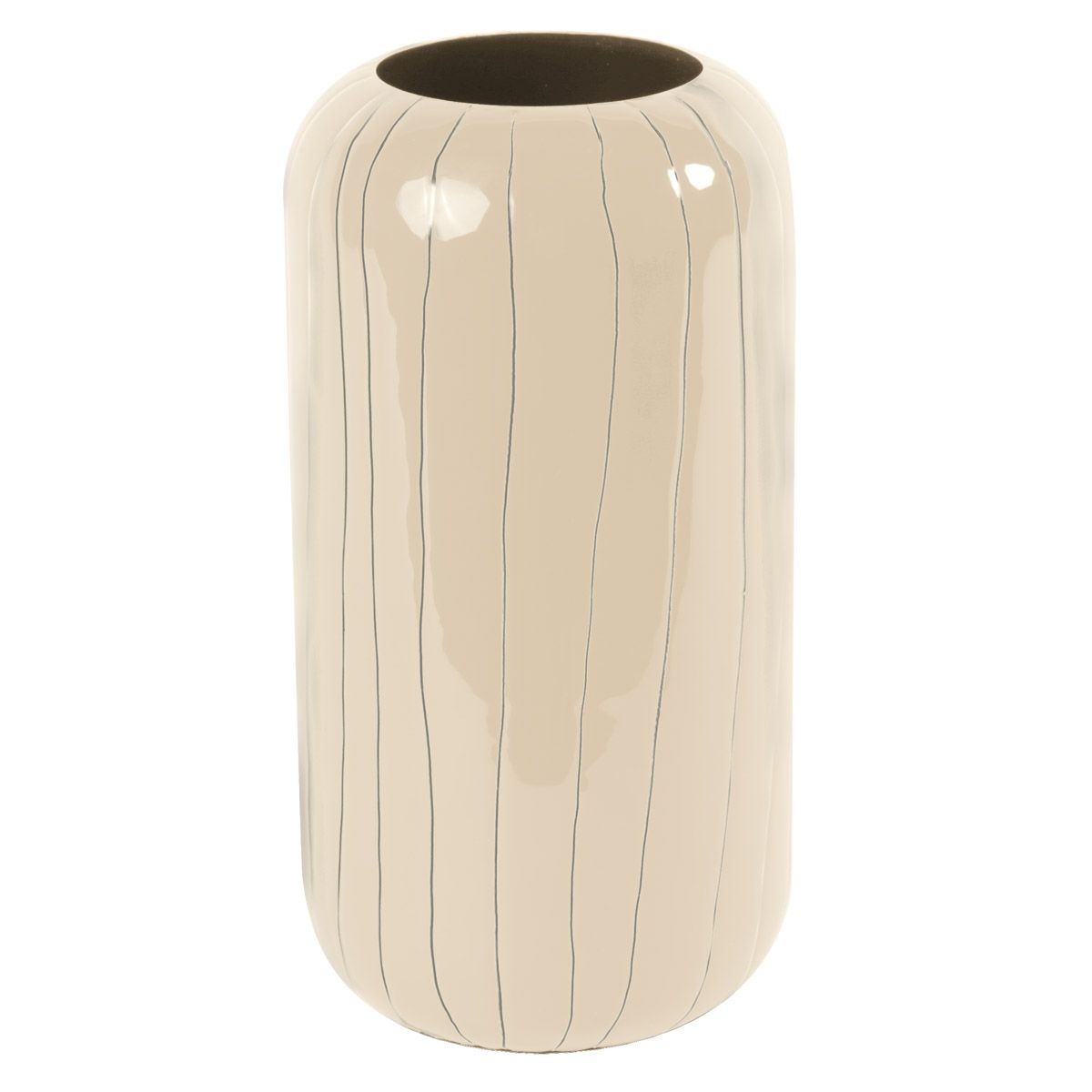 Vase moderne scandinave métal émaillé beige rayé kaki h 26 cm