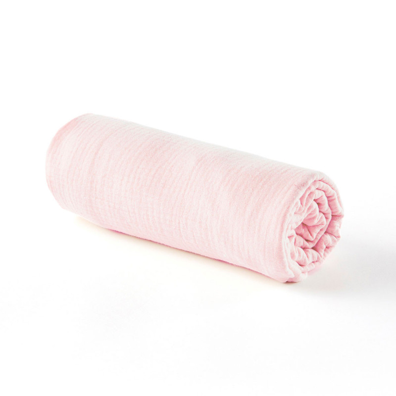Drap housse gaze de coton rose pale - 3 tailles (60 x 120 cm)