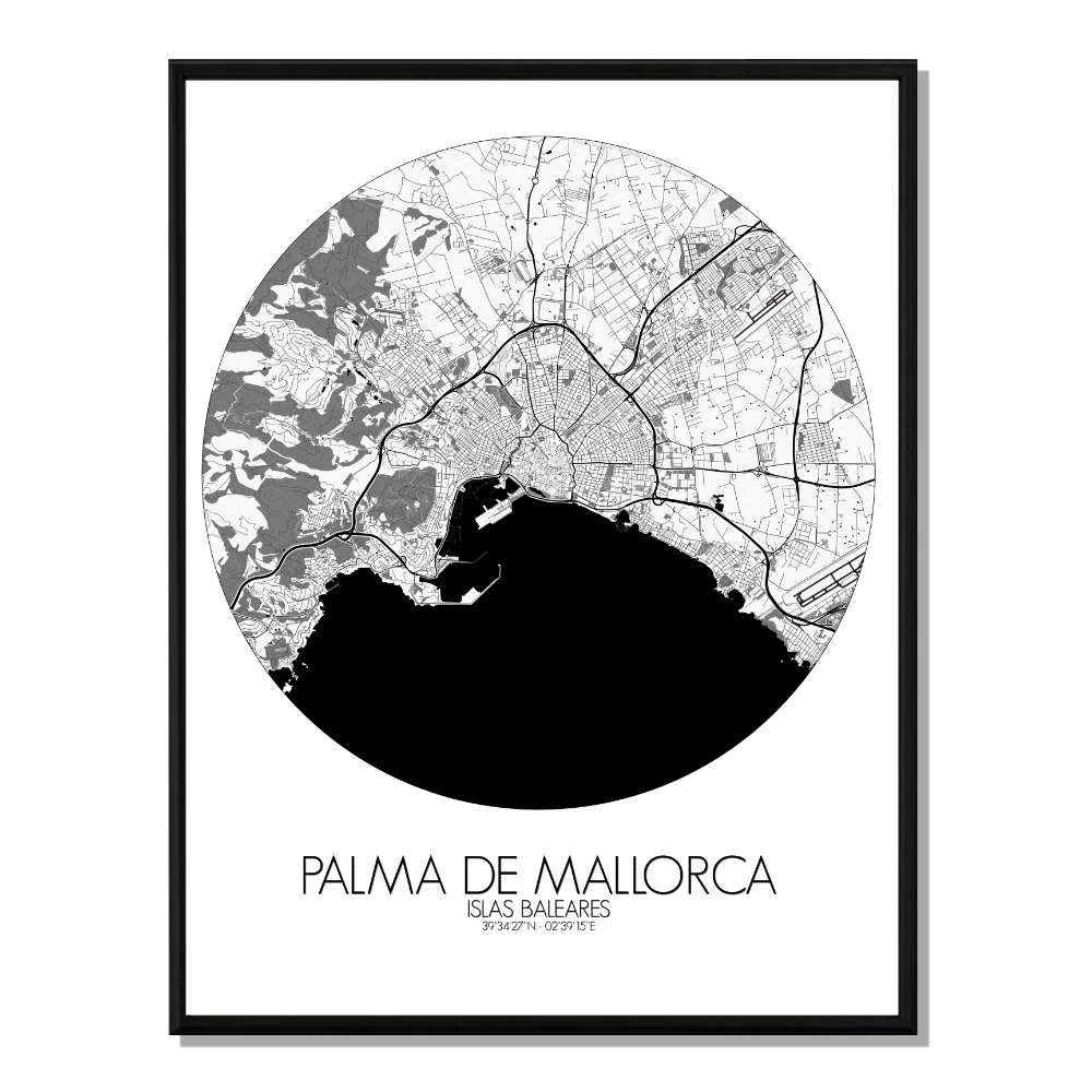 PALMA - Carte City Map Rond 40x50cm