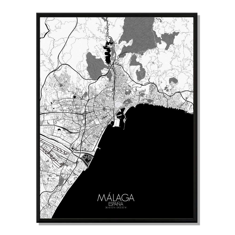 MALAGA - Carte City Map N&B 40x50cm MALAGA - Carte City Map N&B 40x50cm