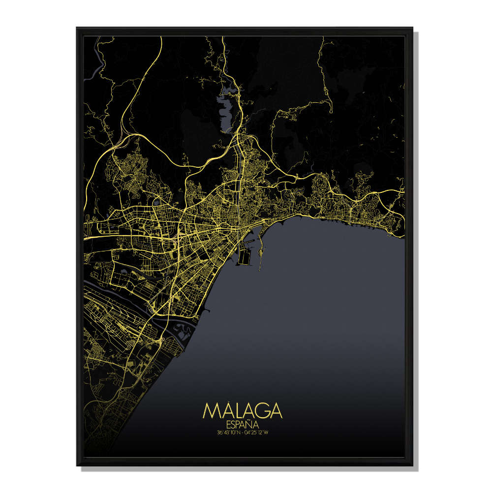 MALAGA - Carte City Map Nuit 40x50cm MALAGA - Carte City Map Nuit 40x50cm