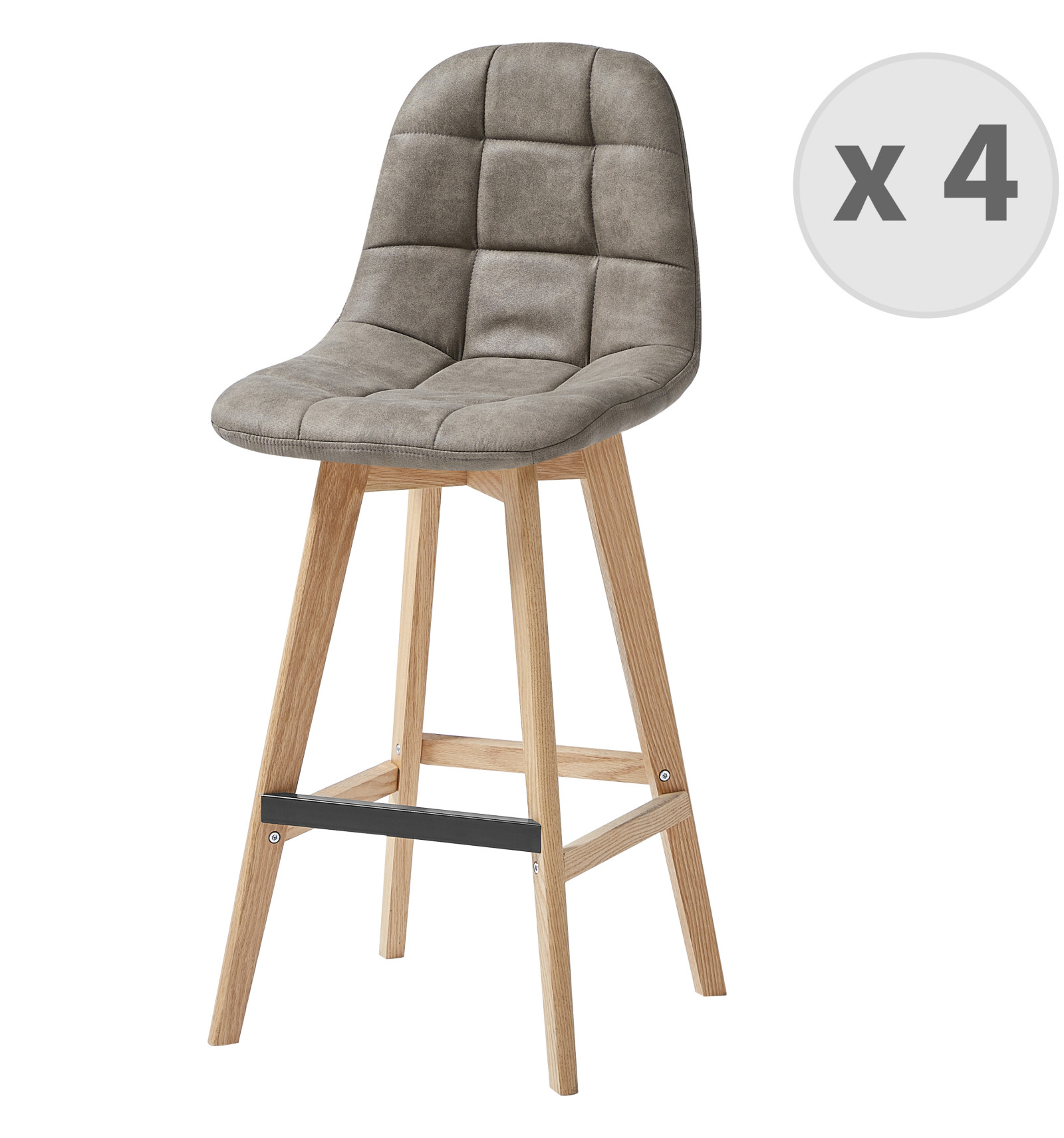 Tabouret de bar microfibre vintage marron clair pieds chêne(x4) Tabouret de bar microfibre vintage marron clair pieds chêne(x4)