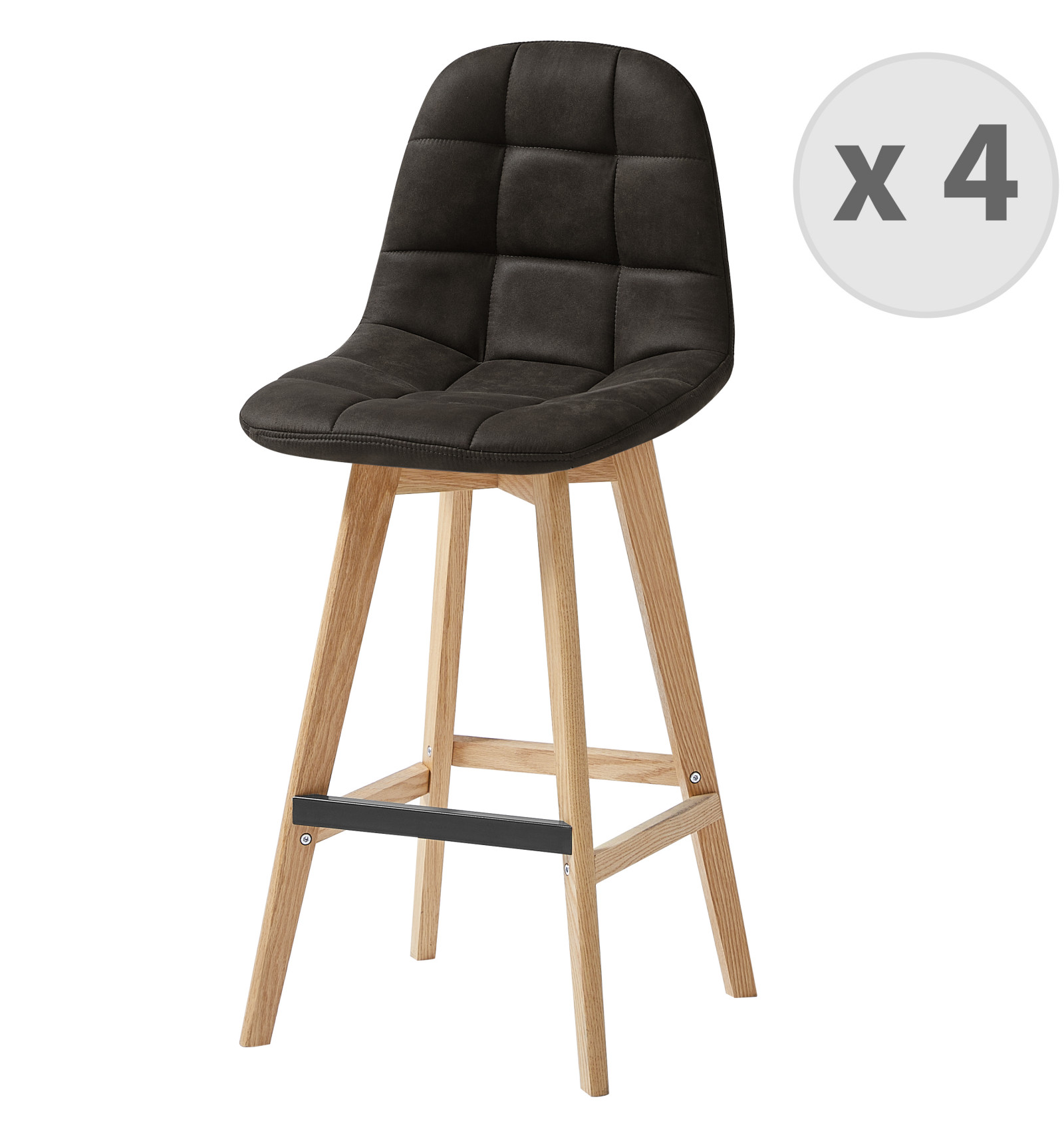 Tabouret de bar microfibre vintage ébène pieds chêne(x4) Tabouret de bar microfibre vintage ébène pieds chêne(x4)