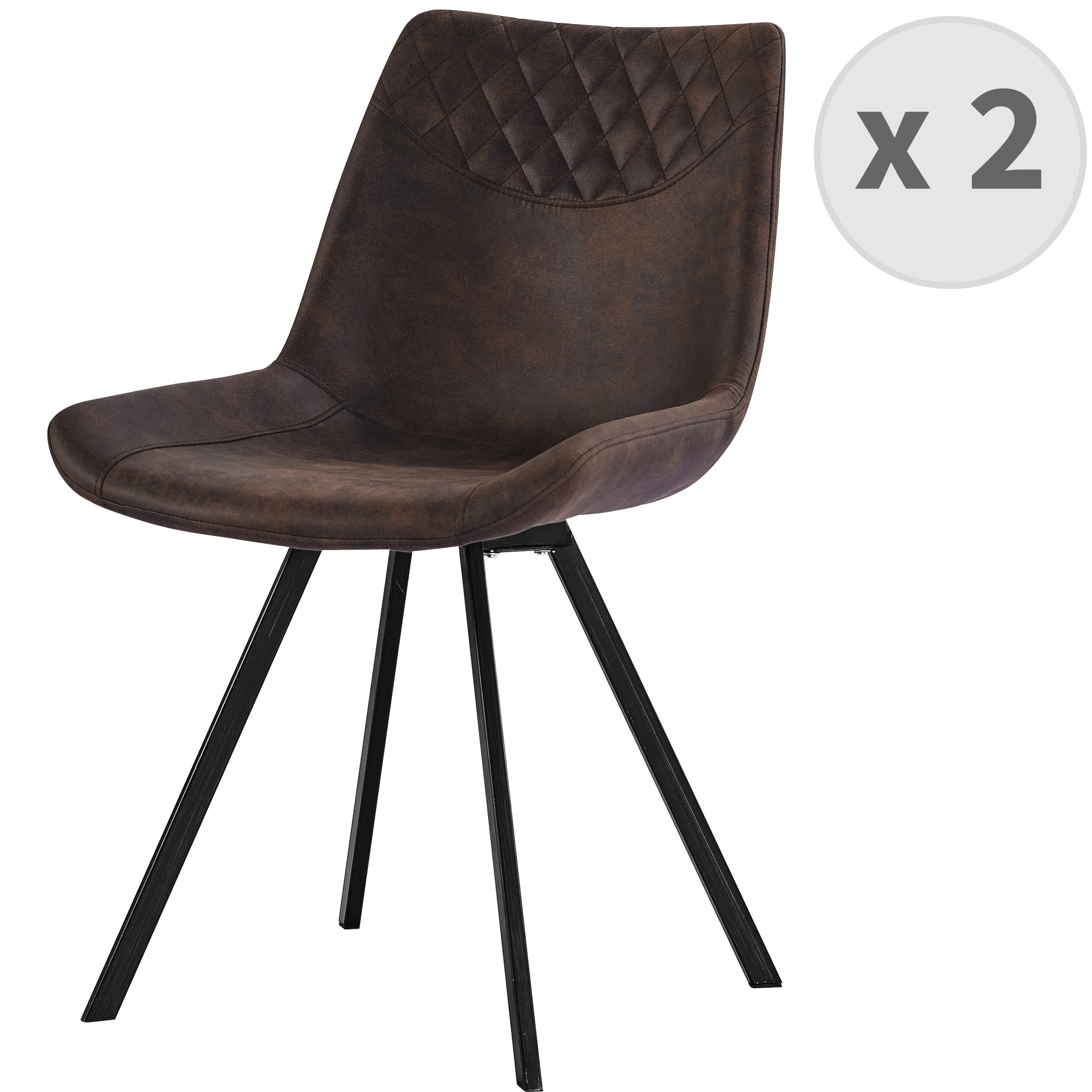 Chaise industrielle microfibre vintage café pieds métal noir (x2)