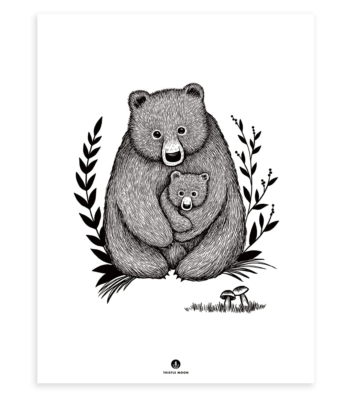 Affiche famille ours en Papier Noir