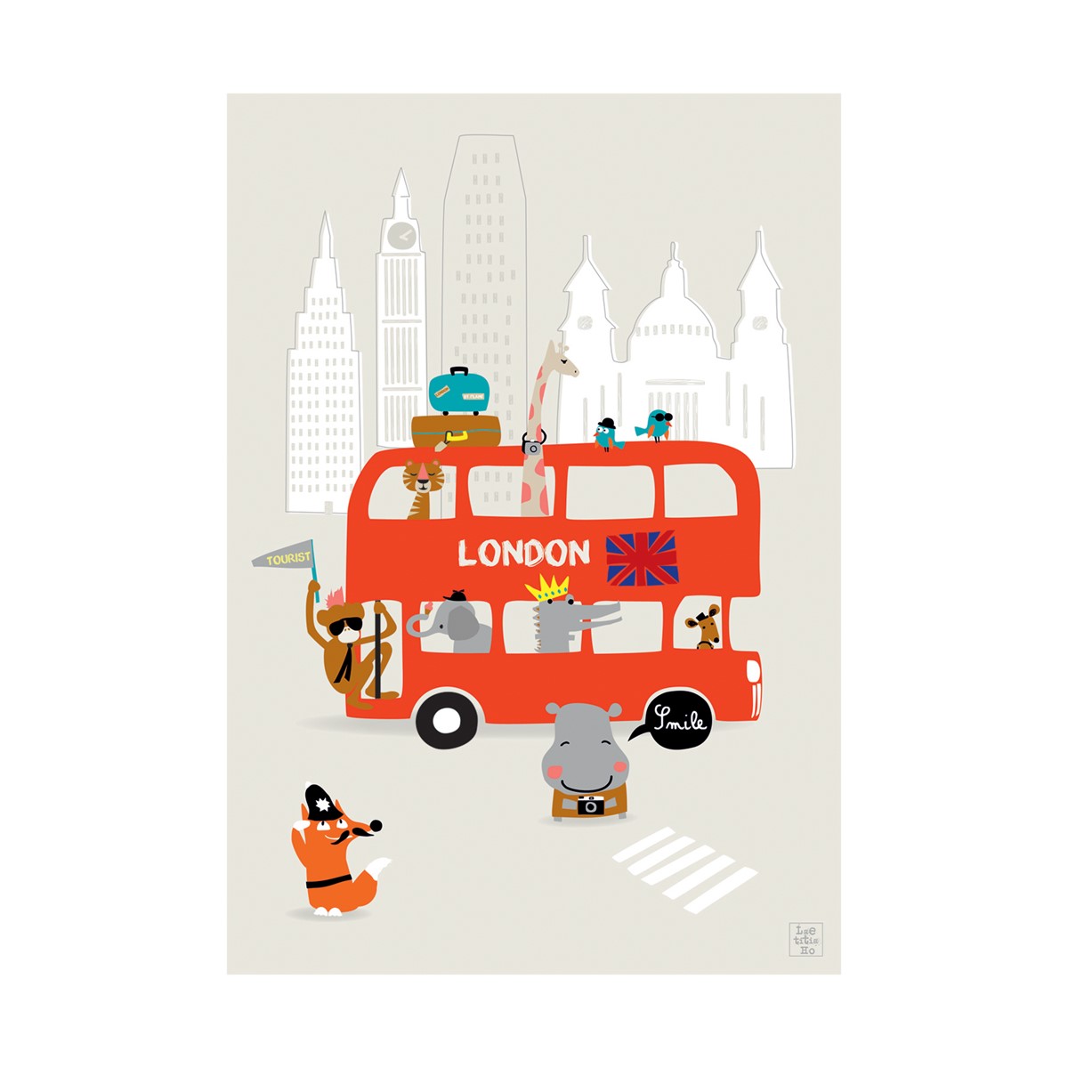 Affiche London bus en Papier Beige