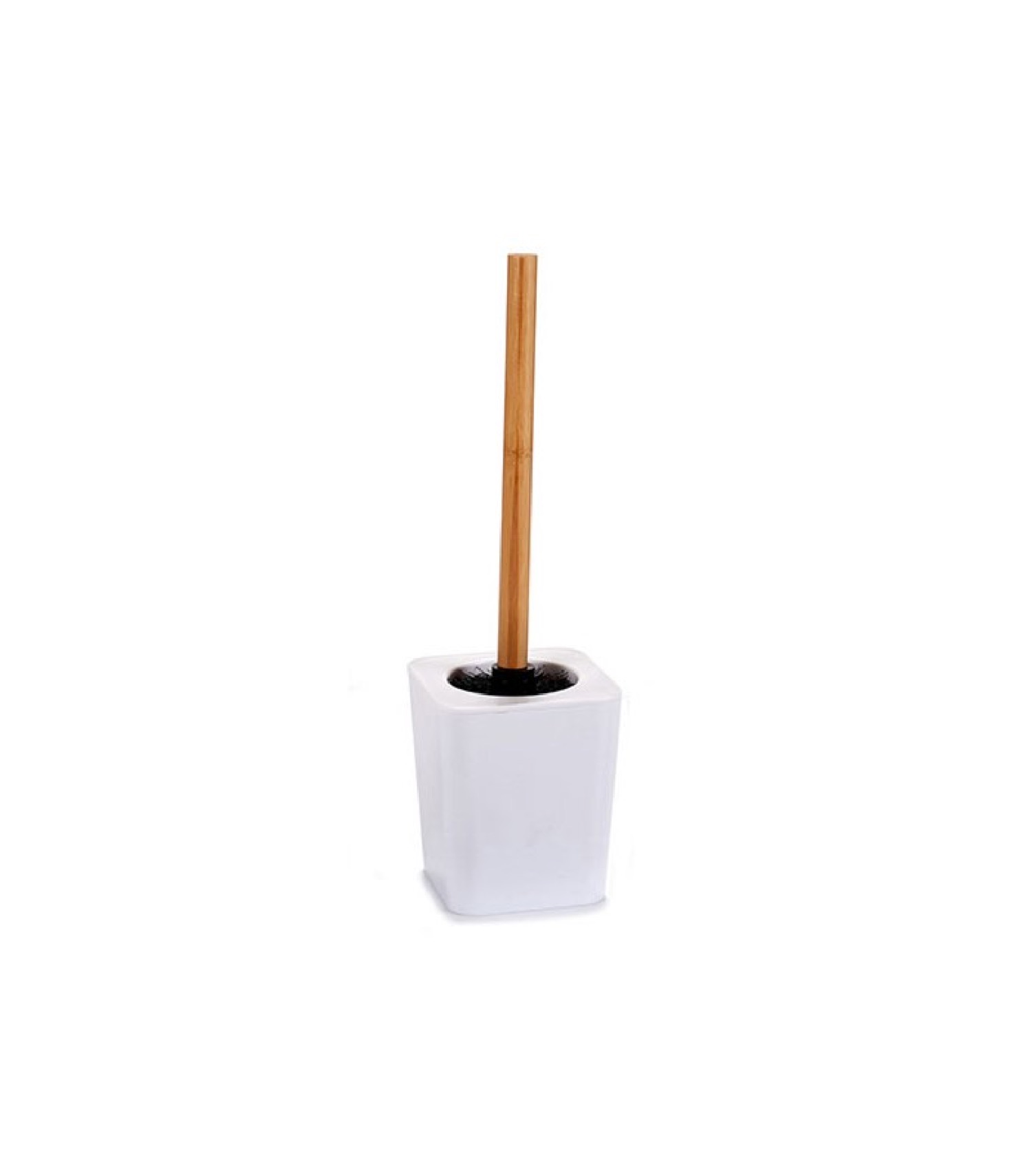 Balai brosse WC plastique blanc et bambou Balai brosse WC plastique blanc et bambou