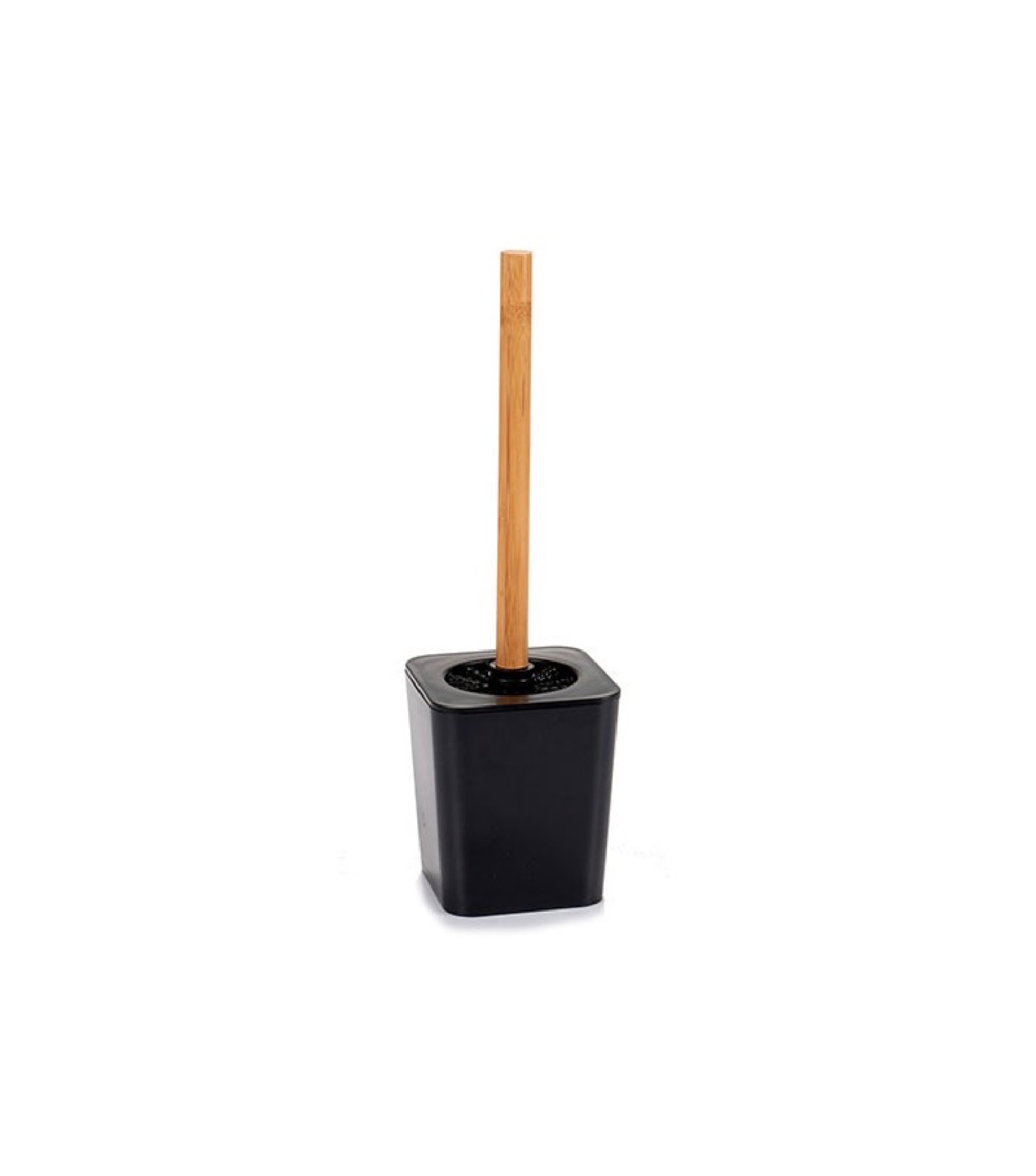 Balai brosse WC plastique noir et bambou