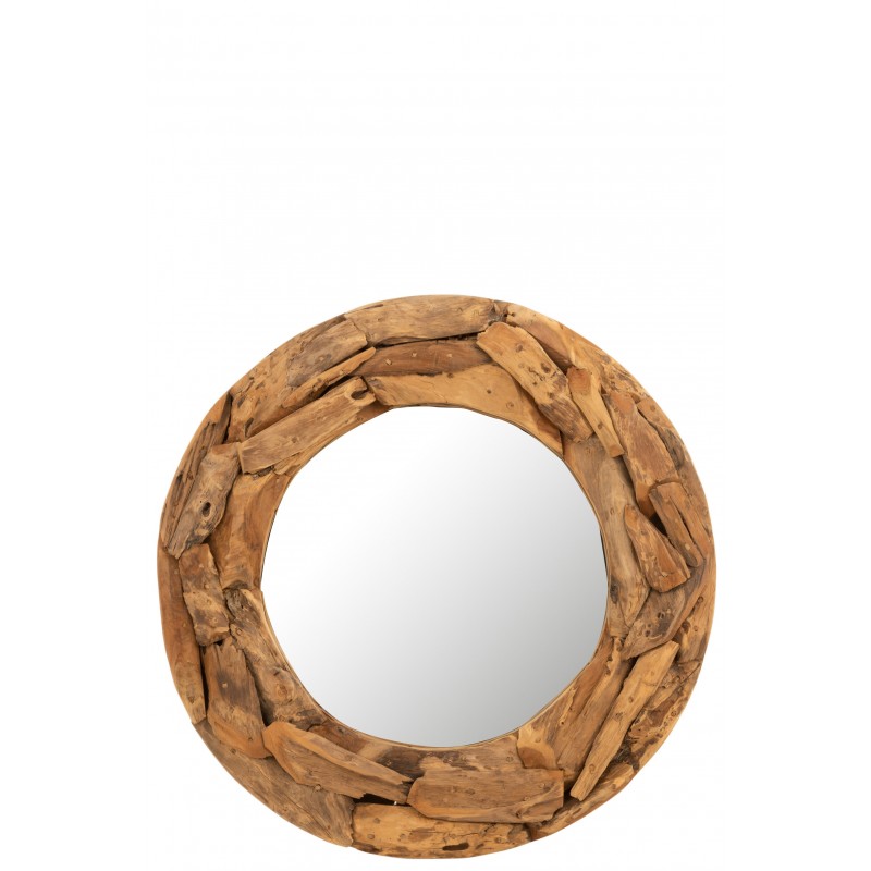 Miroir rond morceaux bois teck naturel D80cm