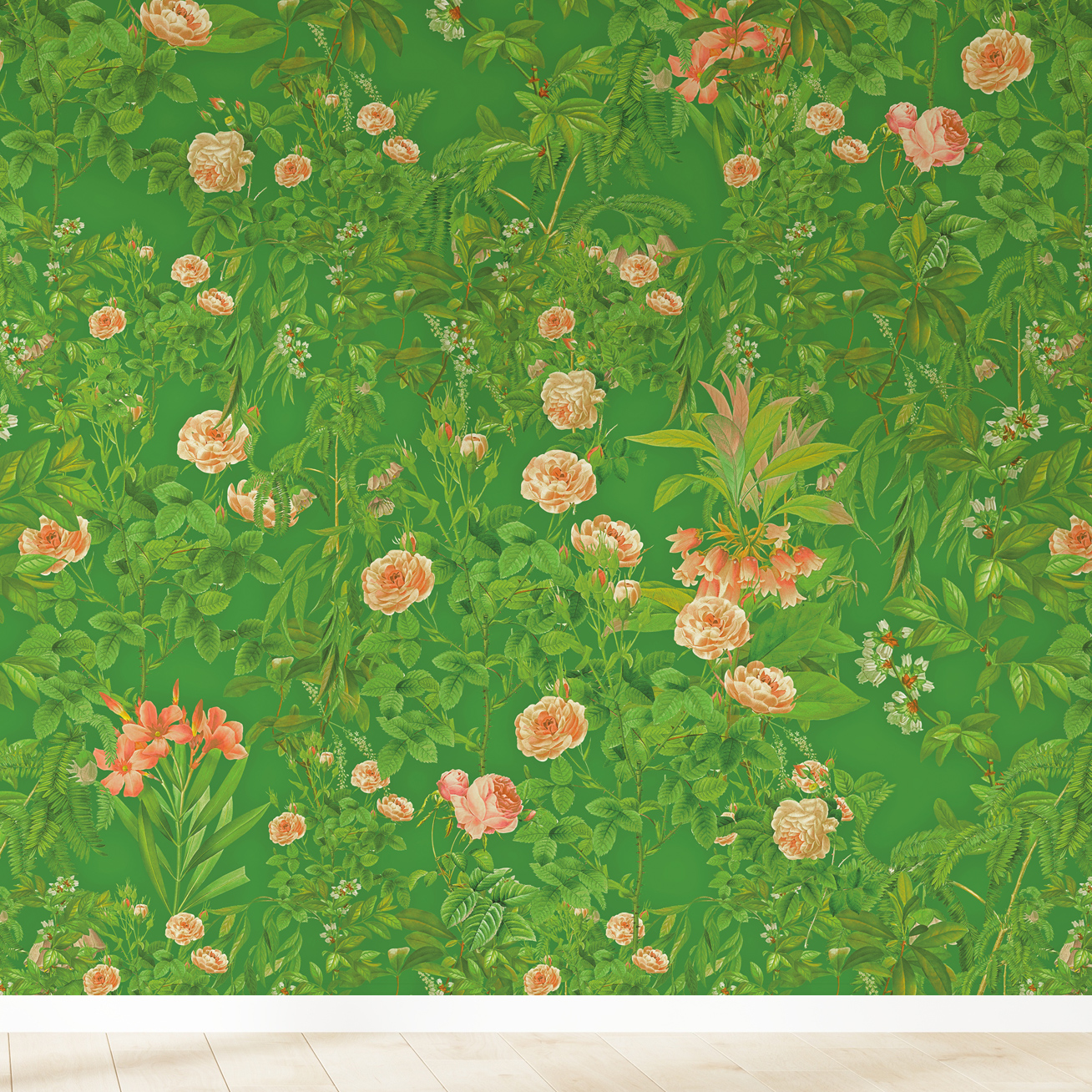 Papier peint motifs fleurs rose vert 425x260cm
