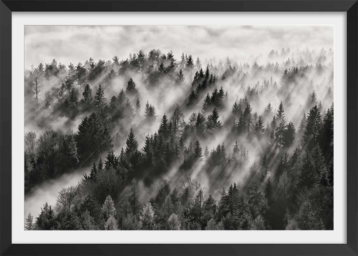 Affiche paysage rayons de lumière Affiche sous cadre noir Affiche paysage rayons de lumière Affiche sous cadre noir