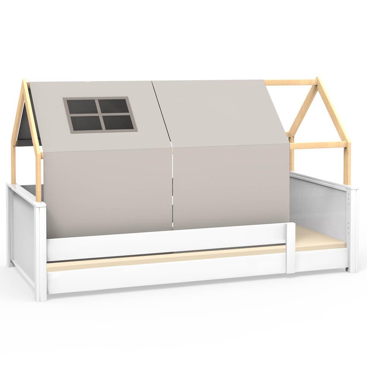 Lit montessori cabane avec textiles viena gris