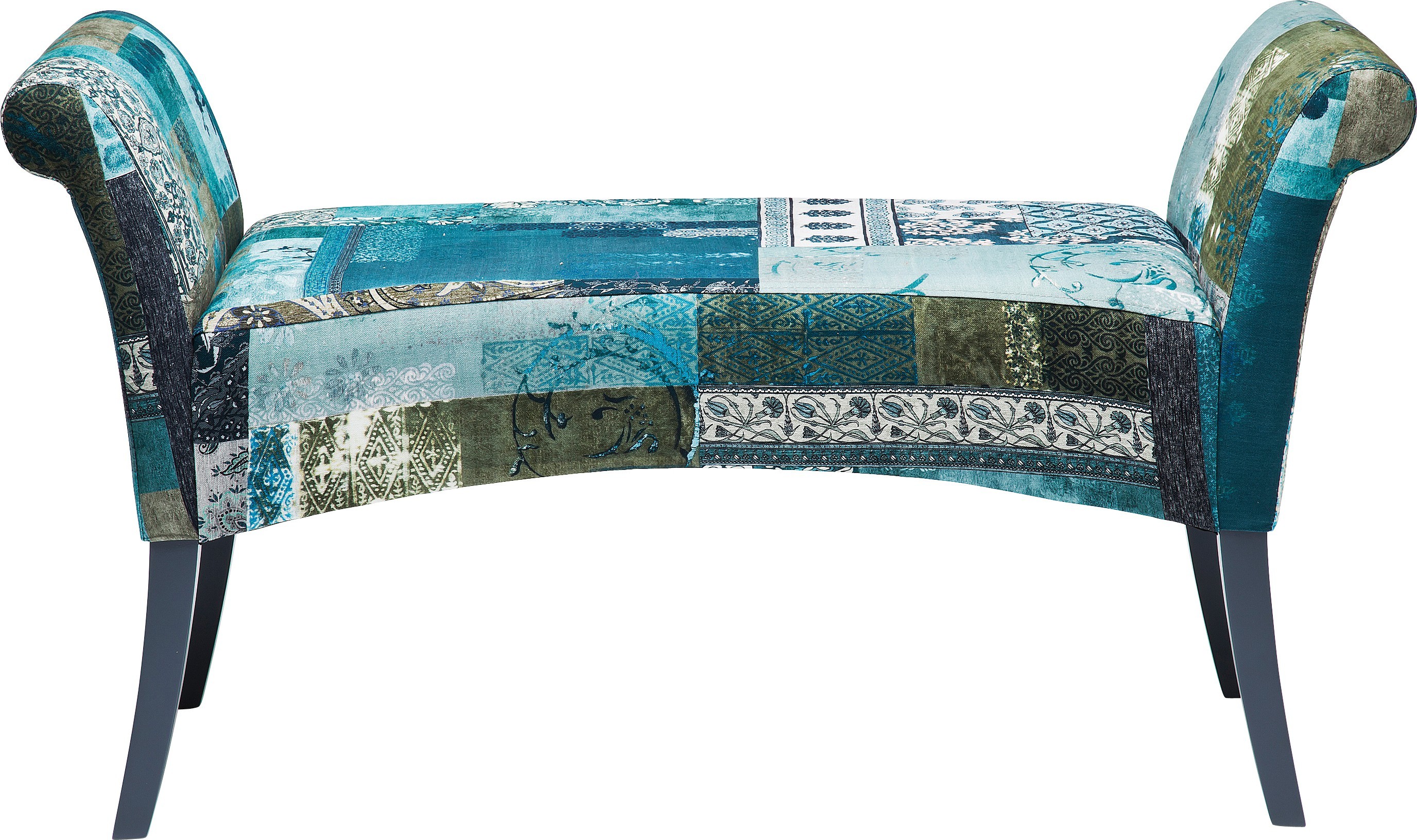 Banc 2 places patchwork bleu-vert et hêtre massif Banc 2 places patchwork bleu-vert et hêtre massif
