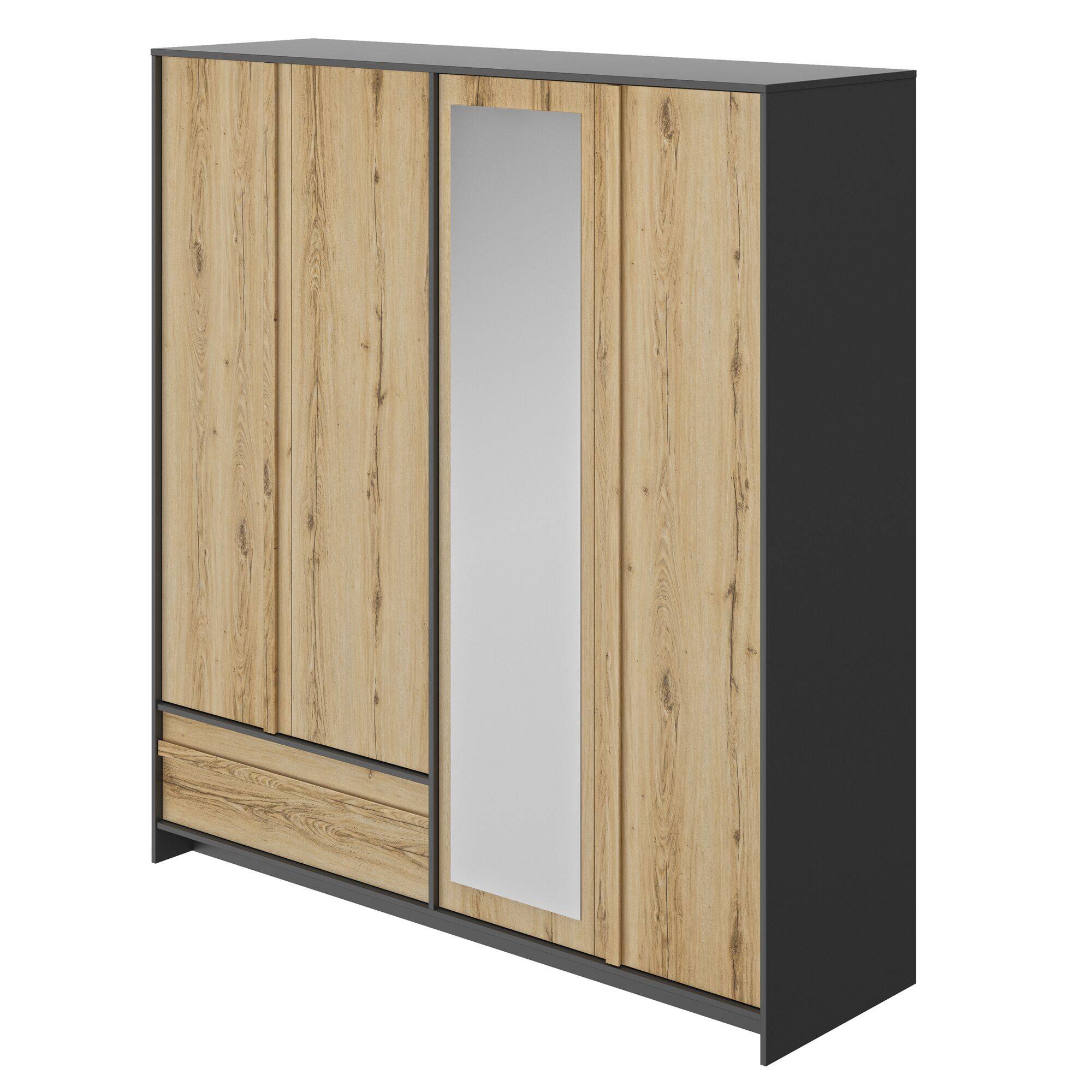 Armoire 4 portes et 1 tiroir L197 cm - Décor chêne et noir Armoire 4 portes et 1 tiroir L197 cm - Décor chêne et noir