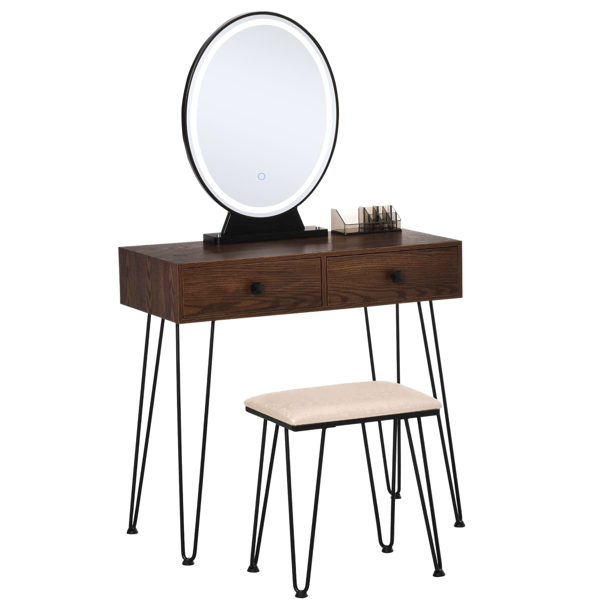 Coiffeuse design 2 tiroirs organisateur miroir LED tabouret inclus Coiffeuse design 2 tiroirs organisateur miroir LED tabouret inclus