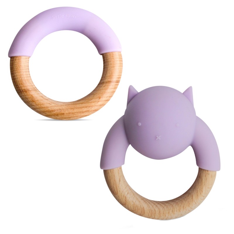 Anneaux de dentition en bois et silicone violet bébé Anneaux de dentition en bois et silicone violet bébé