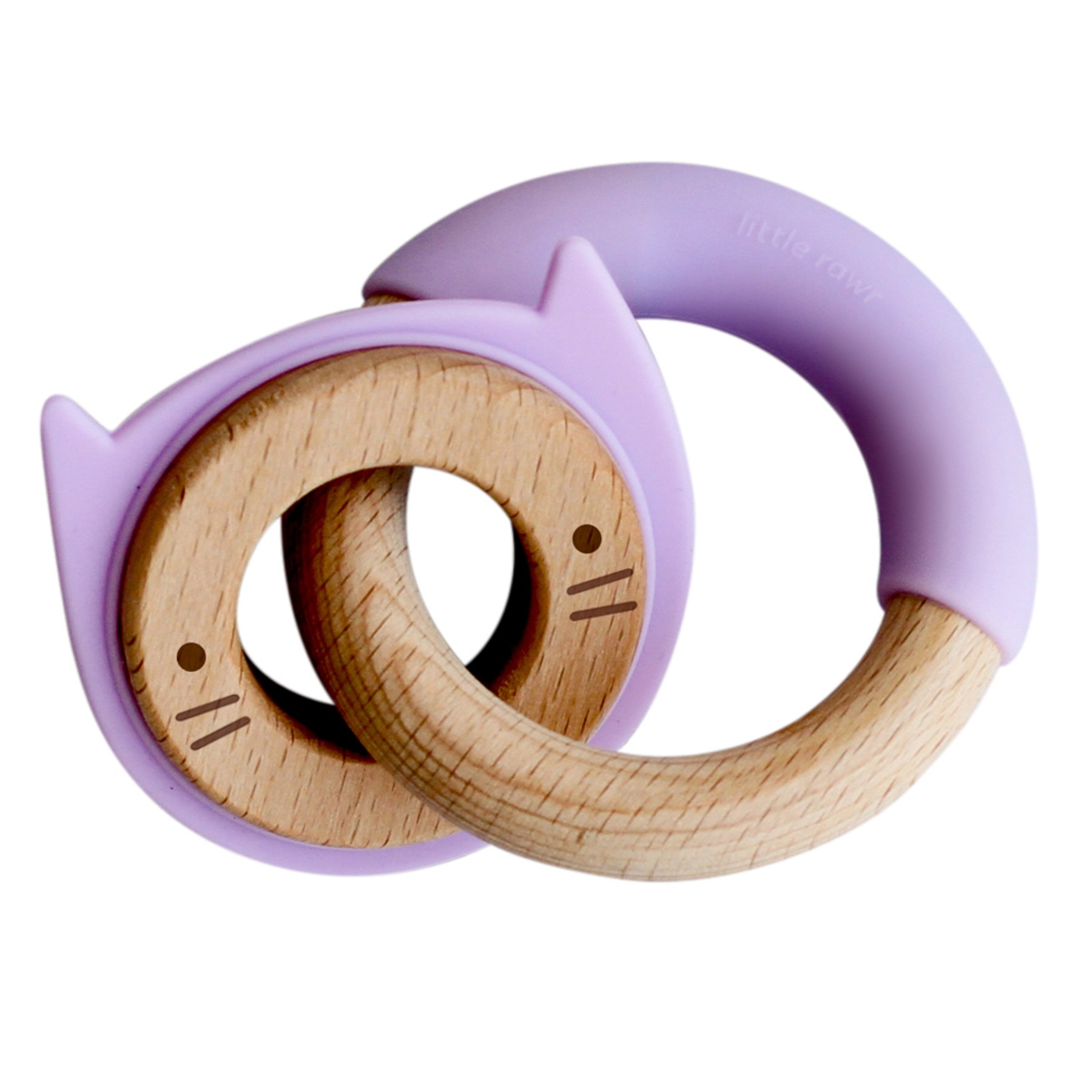 Double anneau de dentition en bois et silicone violet bébé Double anneau de dentition en bois et silicone violet bébé