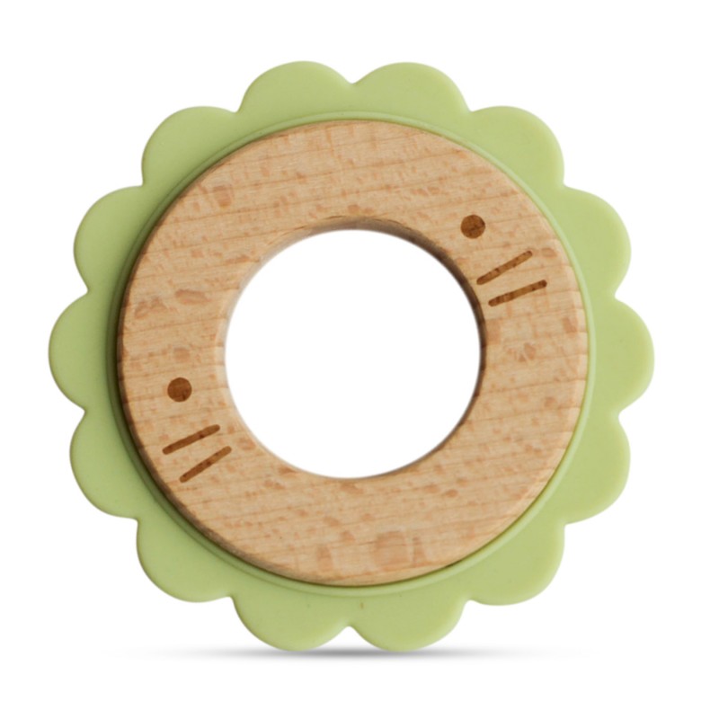 Anneau de dentition en bois et silicone vert bébé Anneau de dentition en bois et silicone vert bébé