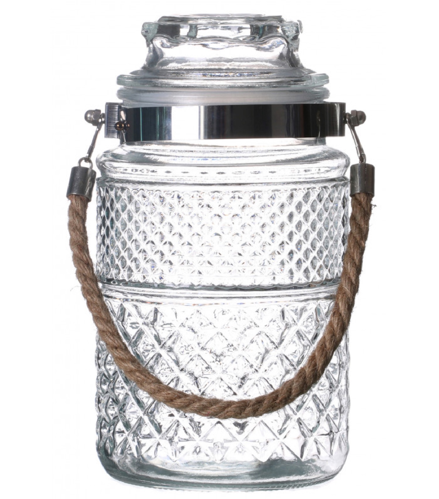Bocal cuisine hermétique en verre avec anse en jute 1800ml Bocal cuisine hermétique en verre avec anse en jute 1800ml