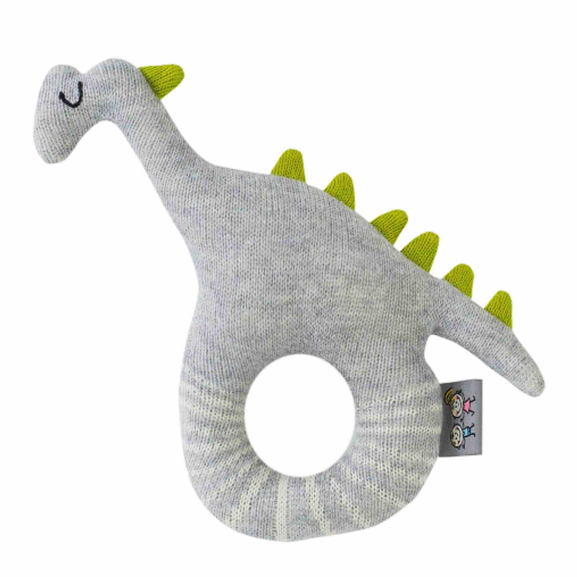 Hochet en tricot de coton gris bébé