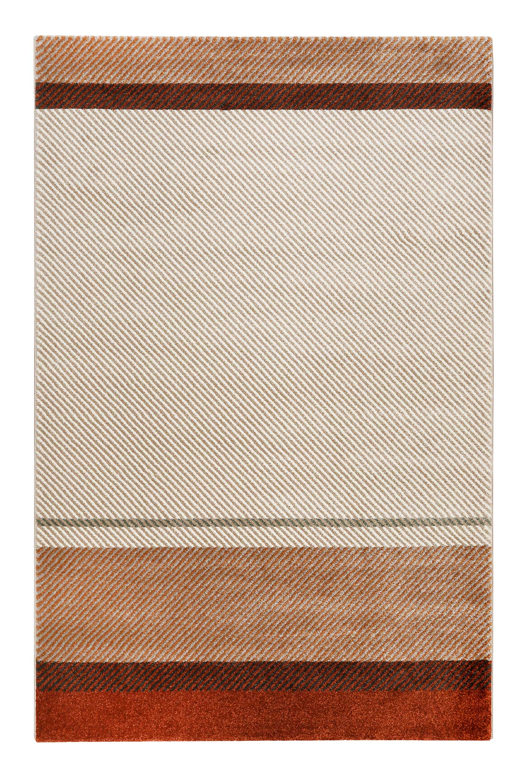 Tapis plat rayé design contemporain beige et brique 133x200