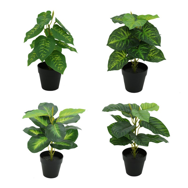 Lot de 4 Plantes Vertes Artificielles, Toucher Naturel, H.33cm