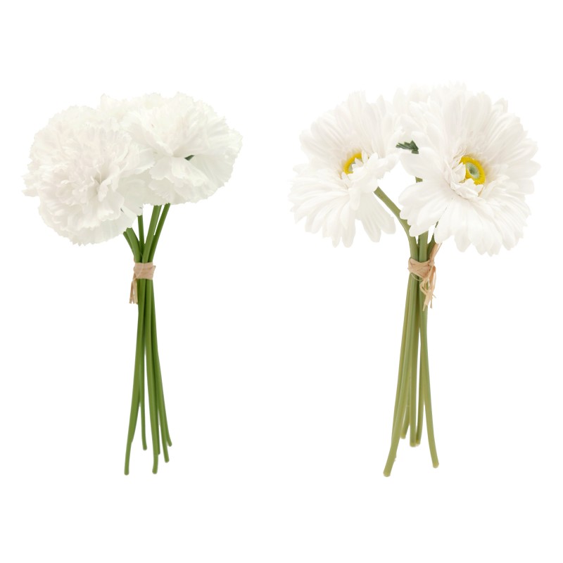 2 Bouquets d'Oeillets et de Gerberas Artificiels, H.34cm 2 Bouquets d'Oeillets et de Gerberas Artificiels, H.34cm