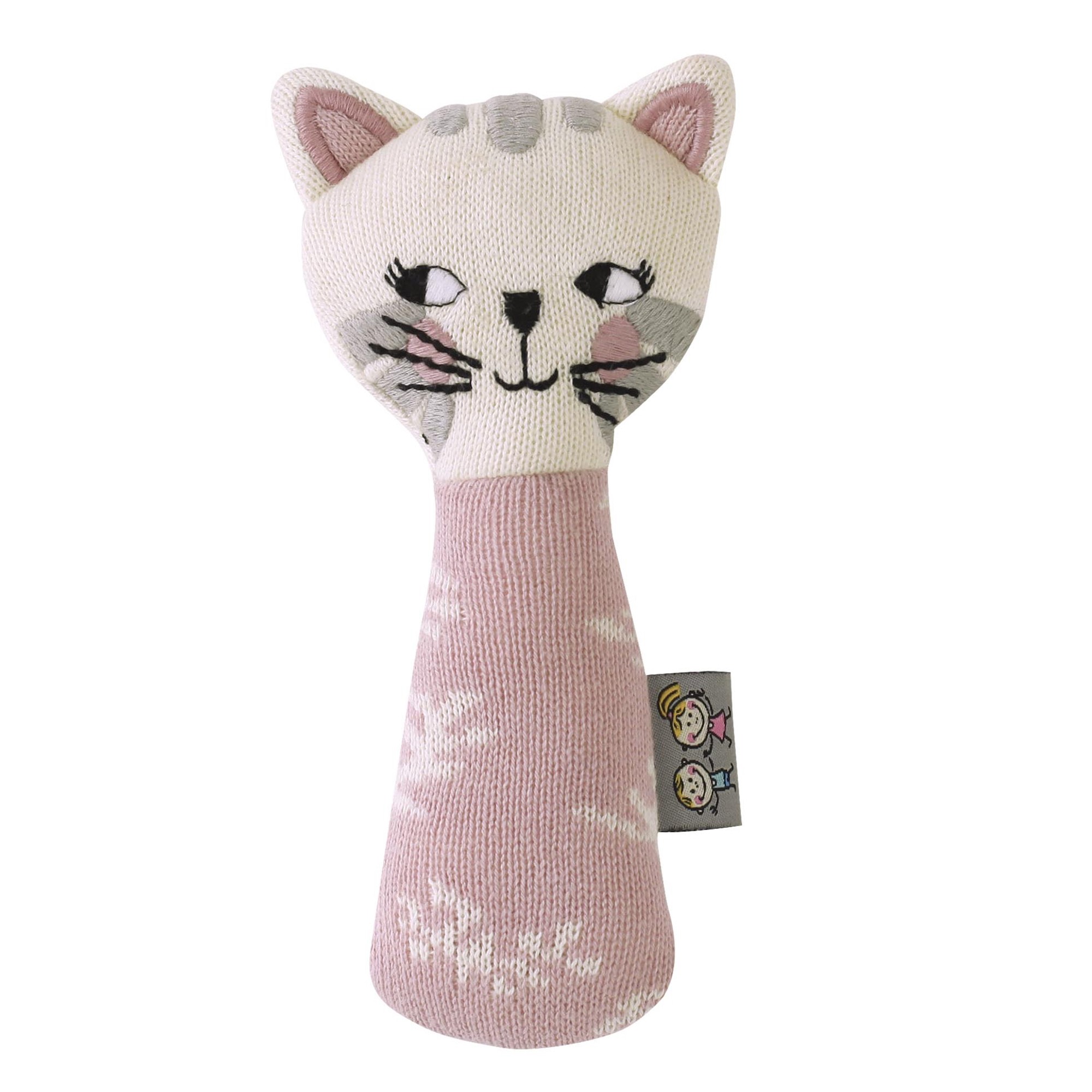 Hochet en tricot de coton rose bébé