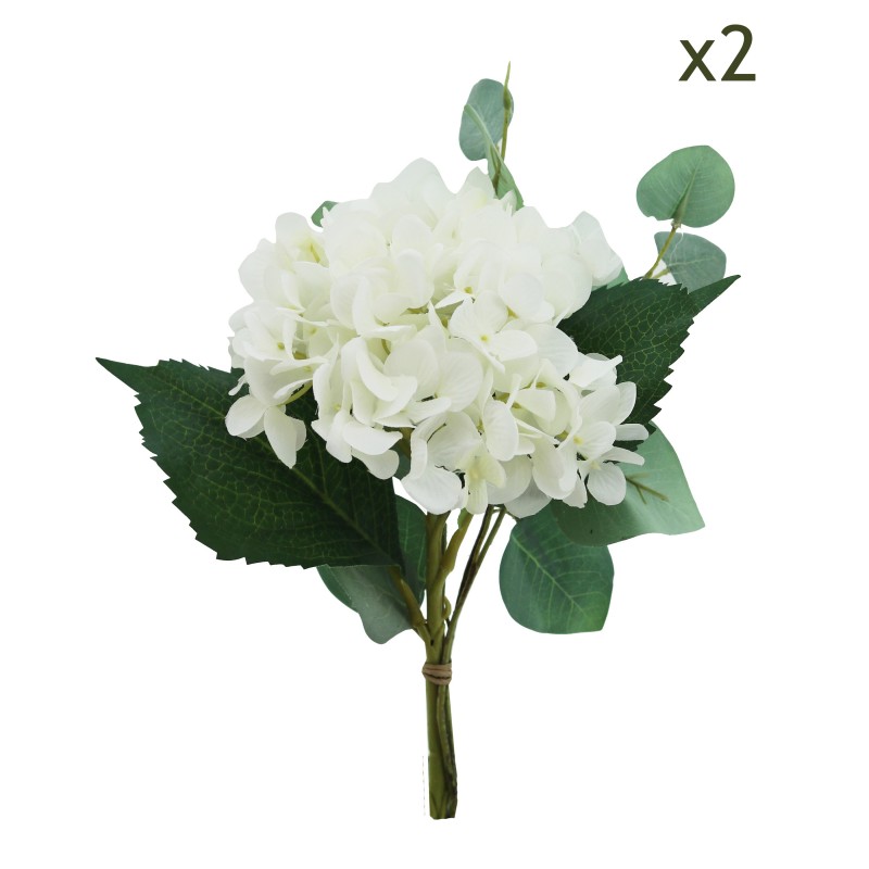 2 bouquets d'hortensias et de feuillages d'eucalyptus artificiels 29cm 2 bouquets d'hortensias et de feuillages d'eucalyptus artificiels 29cm